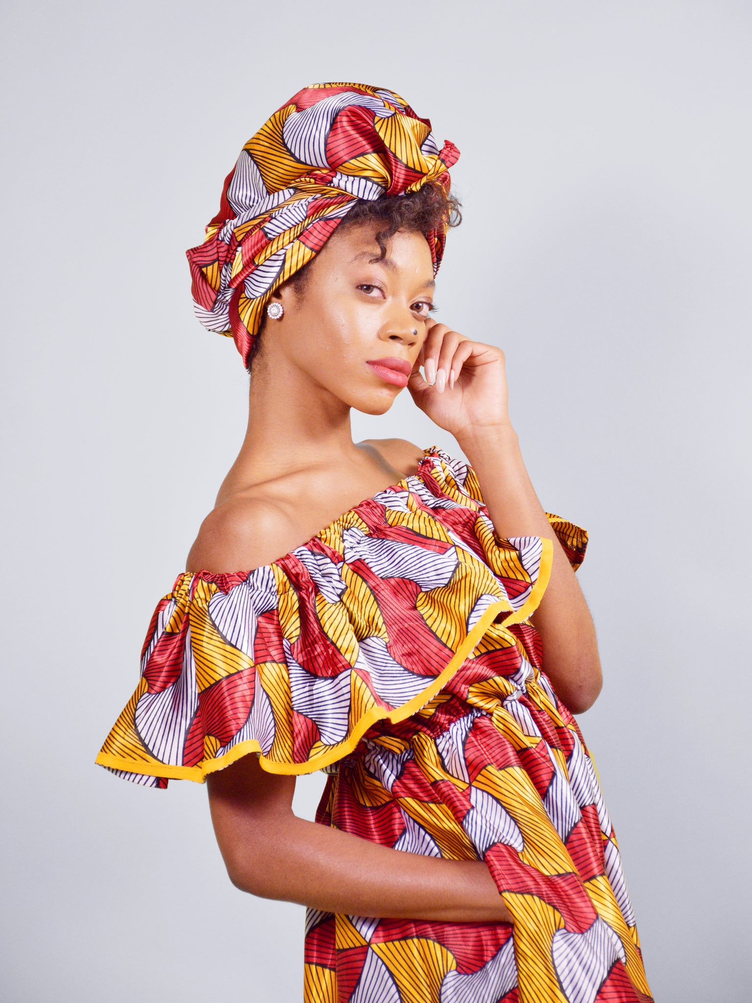 Electric Satin Dress With Free Headwrap and Pockets