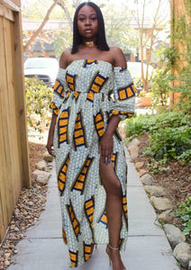 ankara dress, african dress with slit, ankara silk, african summer dress, fancy african outfit, summer dress, off shoulder sun dress, flowy dress with slit